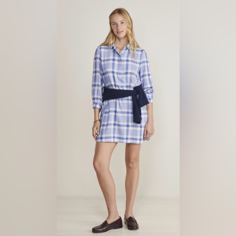 NWT Small Vineyard Vines Plaid Long Sleeve Cotton Blend Popover Dress